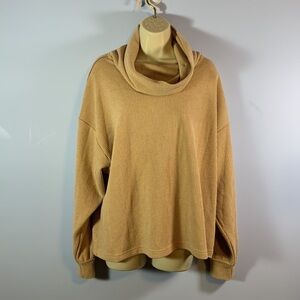 Easel boutique cowl neck sweater thin ribbed camel tan loose boxy exposed seams